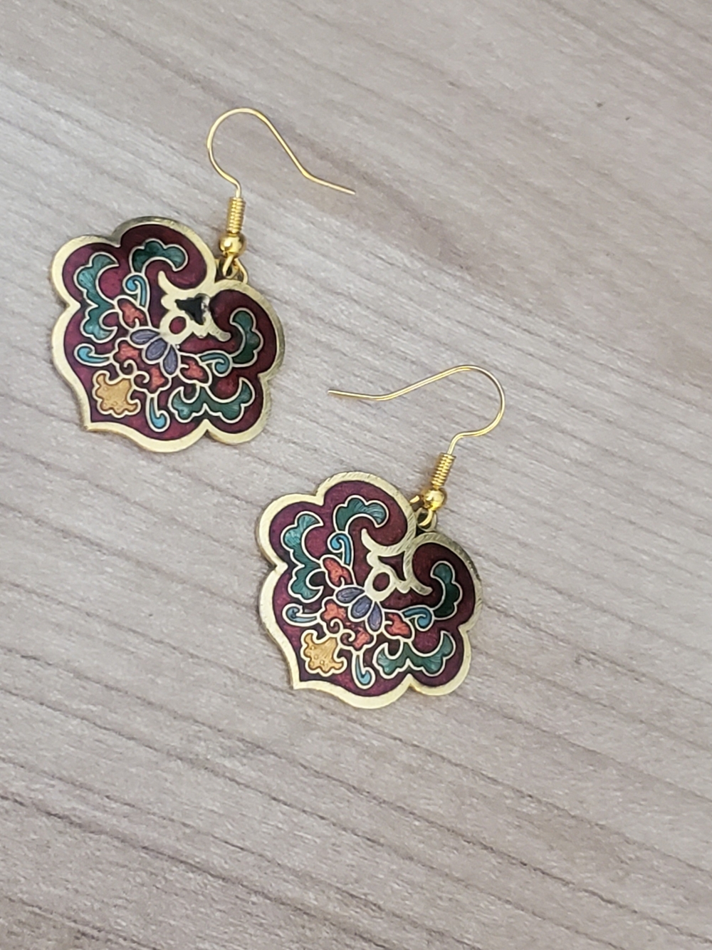 Source Unknown Gold-Tone Multicolor Cloisonné Floral Drop Earrings